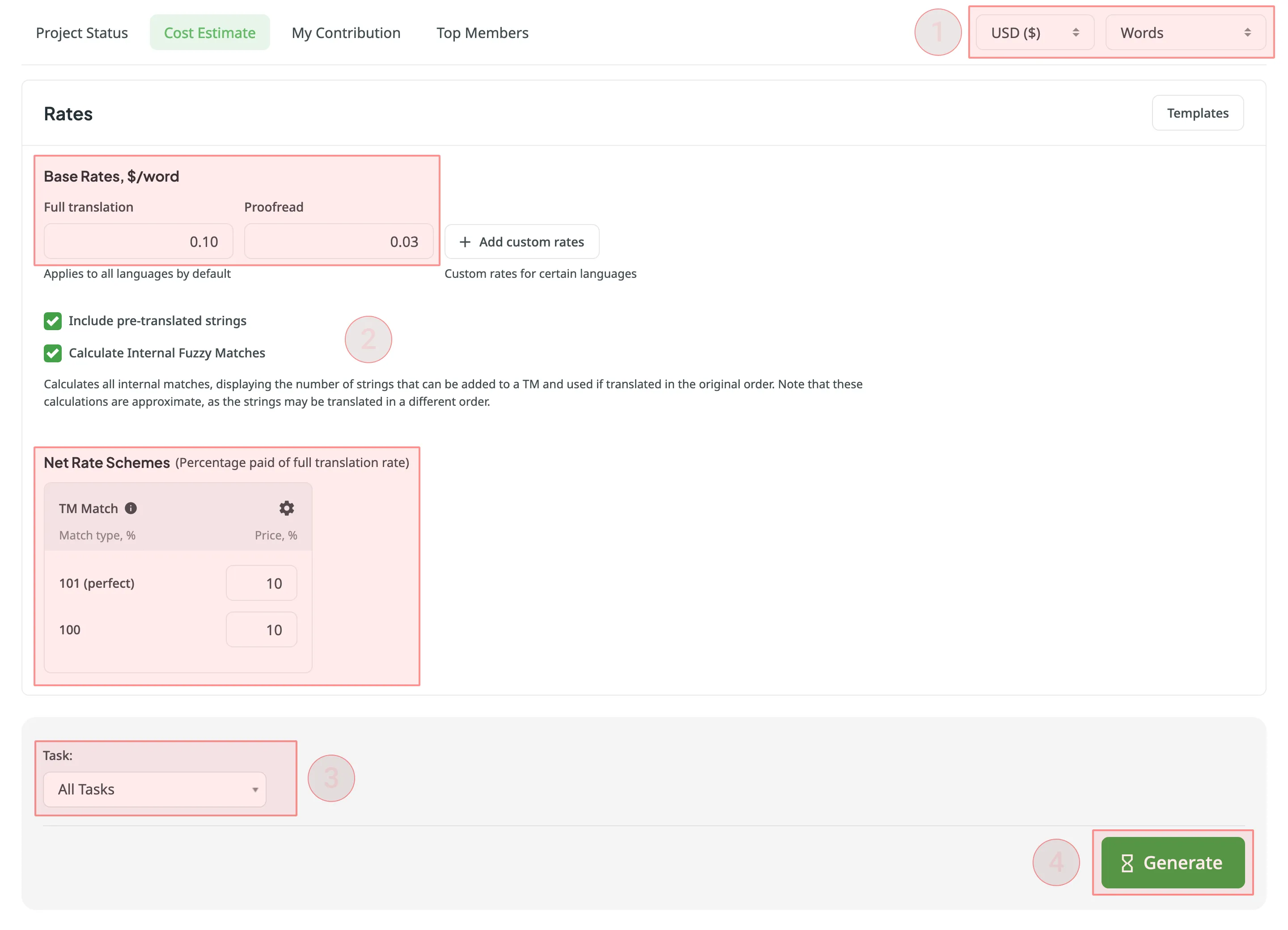 Generating Cost Estimate